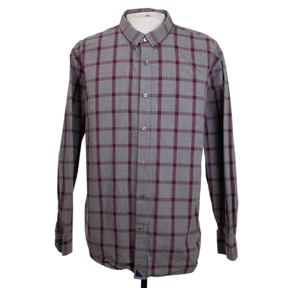 Untuckit Mens 3XL Red Gray Check‎ Button Front Long Sleeve Shirt